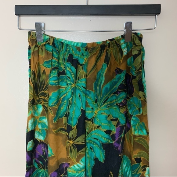 Vintage Women's Rayon Leaf Print Elastic Waist Wide Leg Pants - Picture 2 of 7